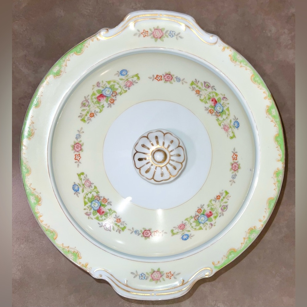 Mira China Vintage Serving Bowl & Lid Floral w Gilt Trim 40-50s Occupied Japan